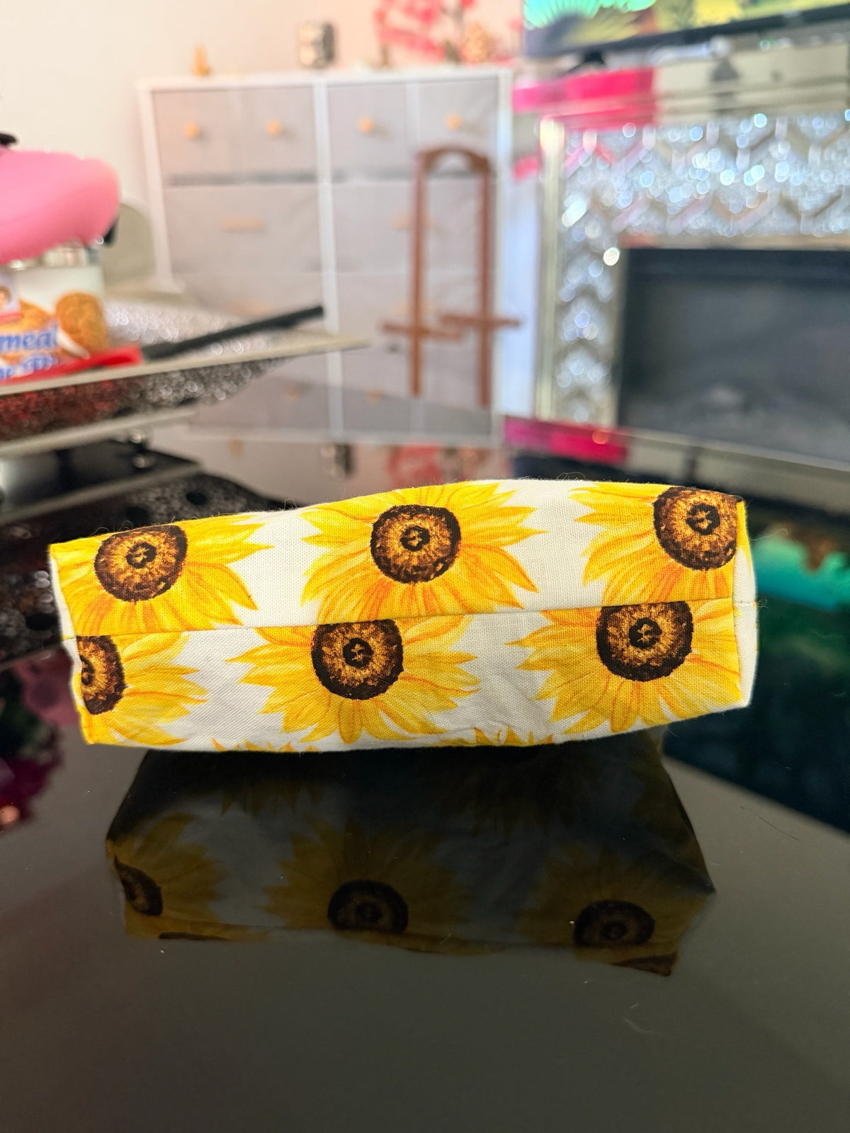 Handmade sunflower print zippered pouch
