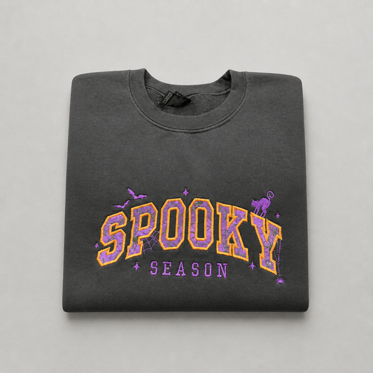 Spooky Season Purple Varsity Chenille Letter Sweatshirt Crafts by Serenity