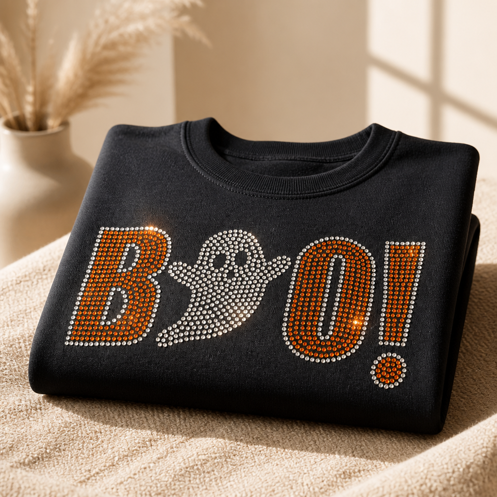 Boo Rhinestone Crewneck Sweatshirt Crafts by Serenity