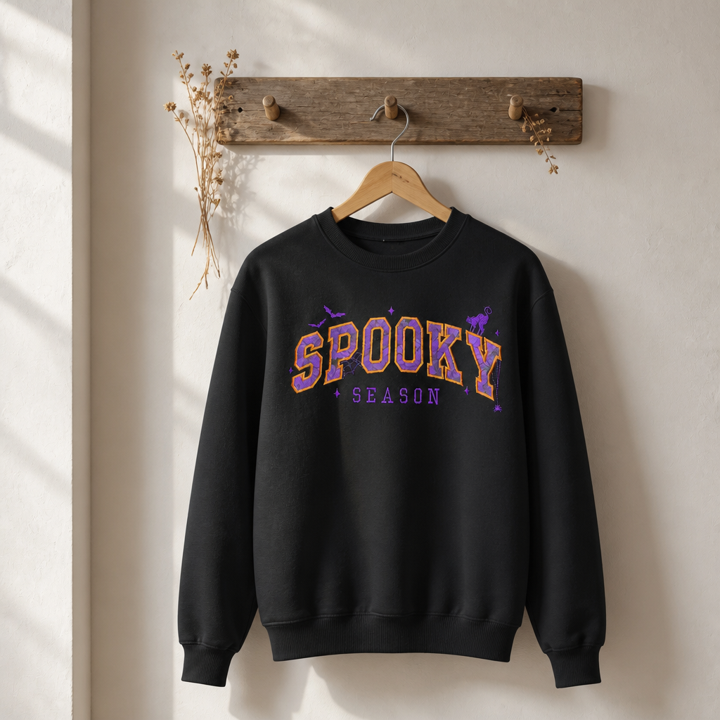 Spooky Season Purple Varsity Chenille Letter Sweatshirt Crafts by Serenity