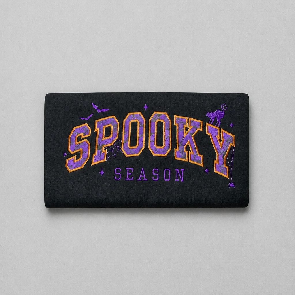 Spooky Season Purple Varsity Chenille Letter Sweatshirt Crafts by Serenity