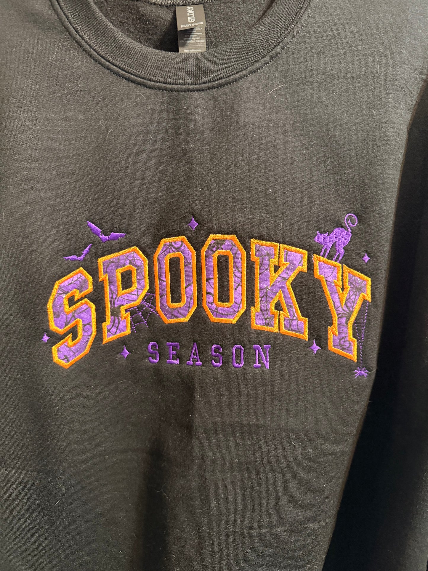 Spooky Season Purple Varsity Chenille Letter Sweatshirt Crafts by Serenity