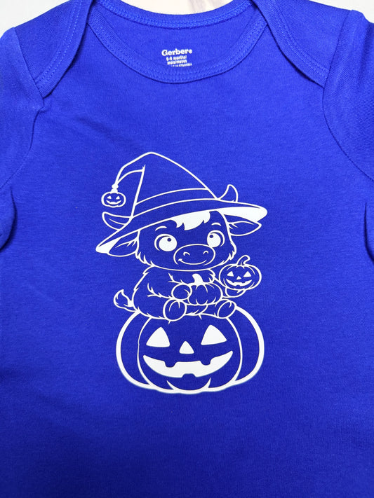 Pumpkin Highland Cow Halloween Baby Bodysuit Crafts by Serenity