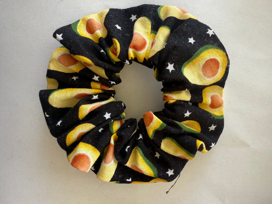 Avocado-themed scrunchie on a light background