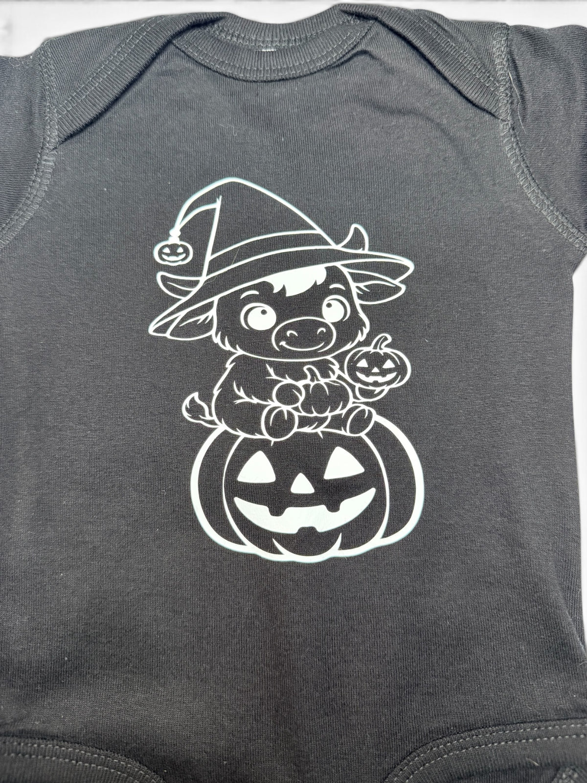 Pumpkin Highland Cow Halloween Baby Bodysuit Crafts by Serenity