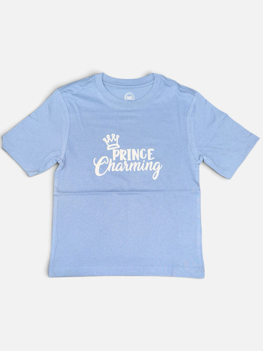 Crafts by Serenity light blue cotton-blend toddler t-shirt with white Prince Charming crown graphic and crew neck
