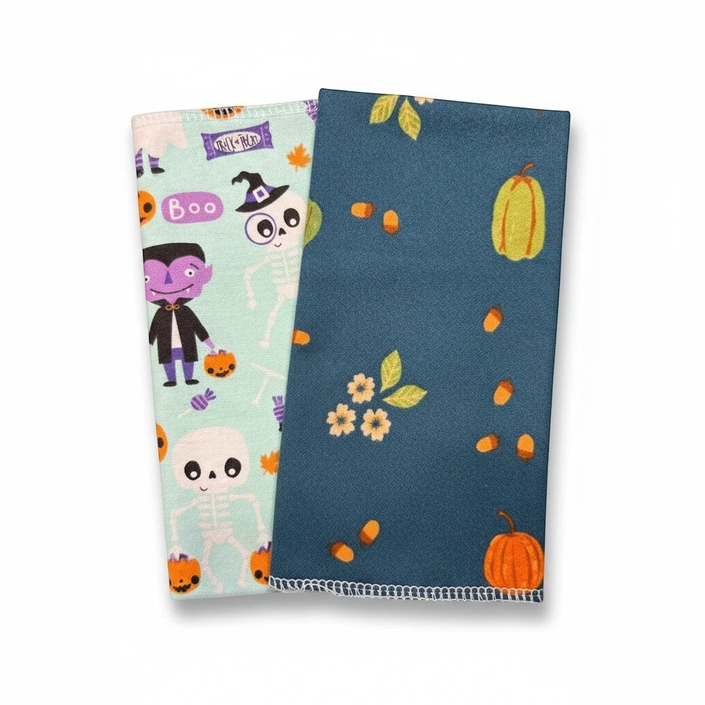 Crafts by Serenity reusable paper towels with festive Halloween pumpkin, skeleton, and vampire patterns.