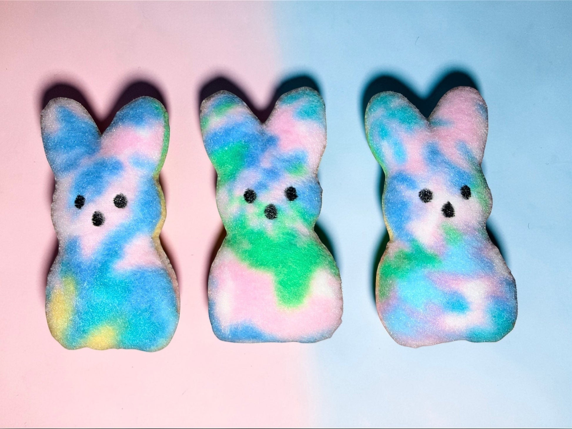 Crafts by Serenity personalized plush tie-dye bunny keepsakes with soft texture and cute embroidered faces
