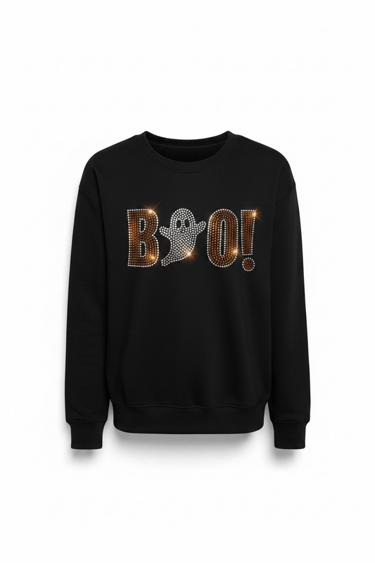 Boo Rhinestone Crewneck Sweatshirt Crafts by Serenity